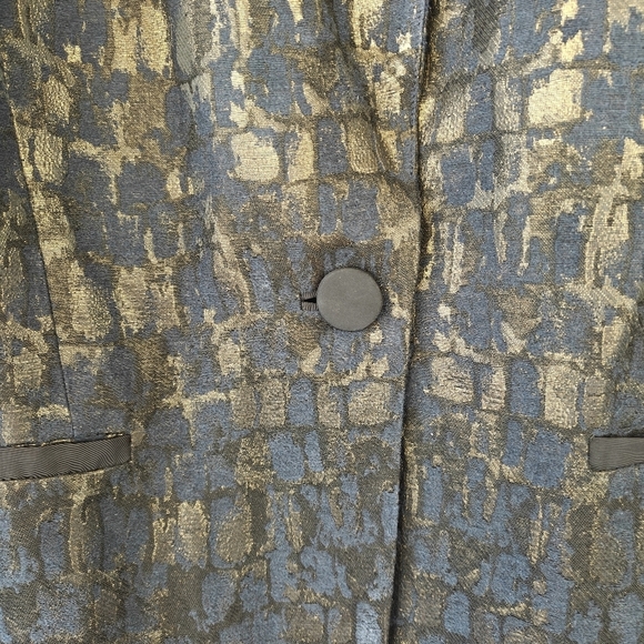 Lafayette 148 Gold Metallic Navy Painted Button Suit Jacket Women's Size 10 - Picture 9 of 15